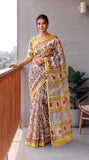 HAND BLOCK BAGRU PRINTED KOTA DORIYA SAREE WITH MULMUL BLOUSE (KDS156)