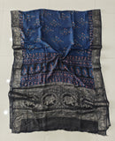 AJRAKH PRINTED PURE DOLA SILK SAREE WITH BLOUSE (MS70)