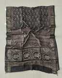 AJRAKH PRINTED PURE DOLA SILK SAREE WITH BLOUSE (MS69)