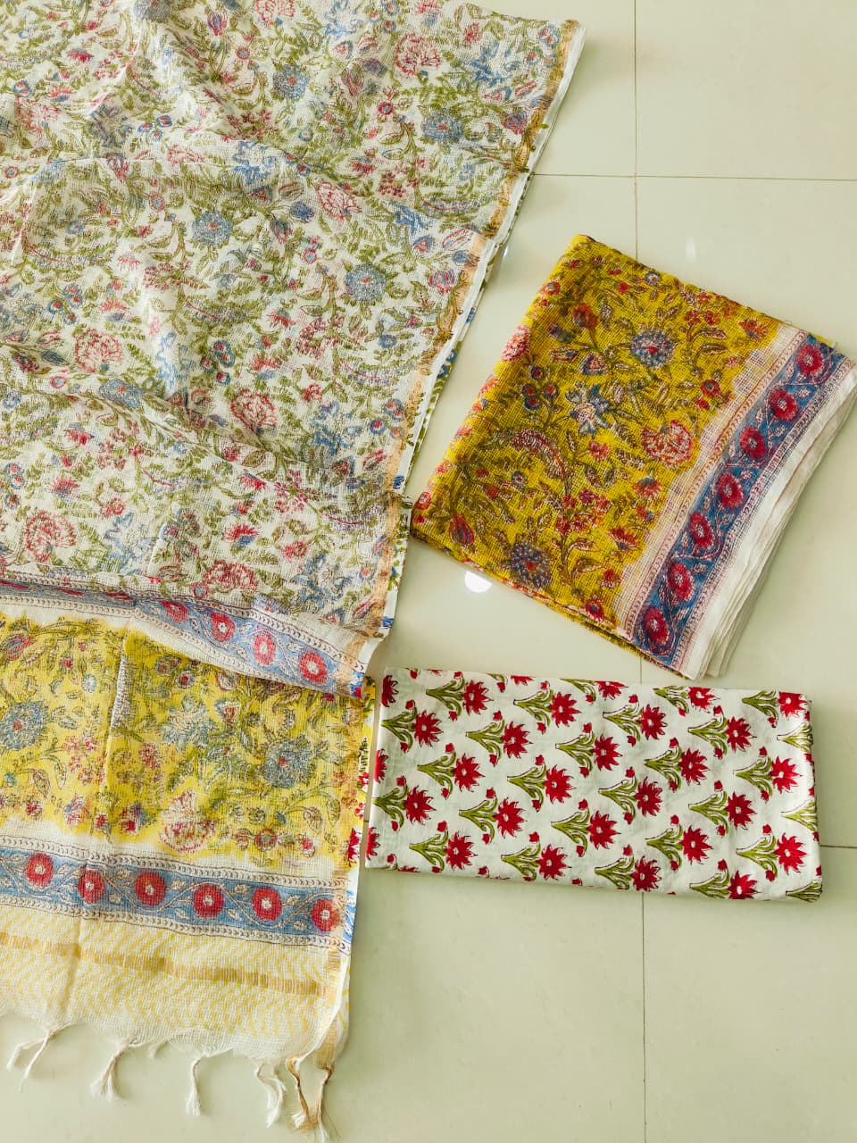 HAND BLOCK PRINTED KOTA DORIYA SUIT WITH KOTA DORIYA DUPPATA (FKS192)