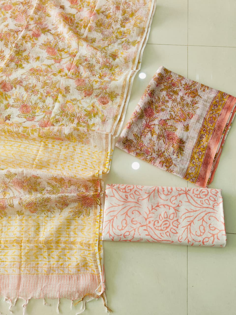 HAND BLOCK PRINTED KOTA DORIYA SUIT WITH KOTA DORIYA DUPPATA (FKS193)