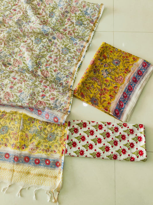 HAND BLOCK PRINTED KOTA DORIYA SUIT WITH KOTA DORIYA DUPPATA (FKS192)
