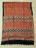 MIRROR WORK HAND BLOCK AJRAKH MODAL SILK SAREE WITH BLOUSE (CIV37)