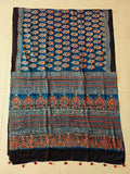 MIRROR WORK HAND BLOCK AJRAKH MODAL SILK SAREE WITH BLOUSE (CIV39)