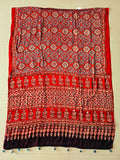 MIRROR WORK HAND BLOCK AJRAKH MODAL SILK SAREE WITH BLOUSE (CIV38)
