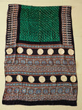 MIRROR WORK HAND BLOCK AJRAKH MODAL SILK SAREE WITH BLOUSE (CIV43)