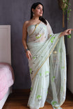 Hand Brush Painted Chiffon Saree with Blouse ( CIA112)