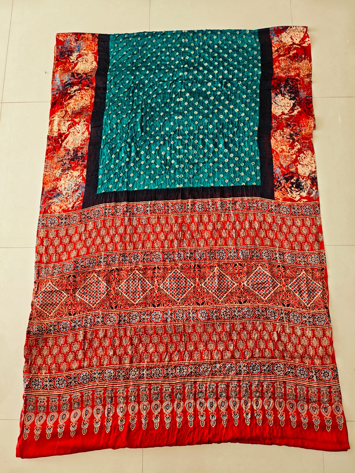 HAND BLOCK PRINTED  BANDHEJ AJRAKH MODAL SILK SAREE (CIX20)