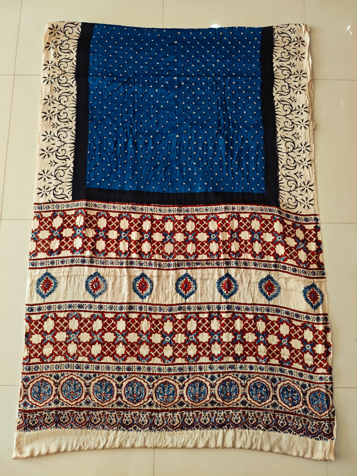 HAND BLOCK PRINTED  BANDHEJ AJRAKH MODAL SILK SAREE (CIX21)