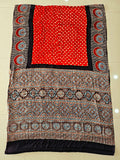 HAND BLOCK PRINTED  BANDHEJ AJRAKH MODAL SILK SAREE (CIX22)