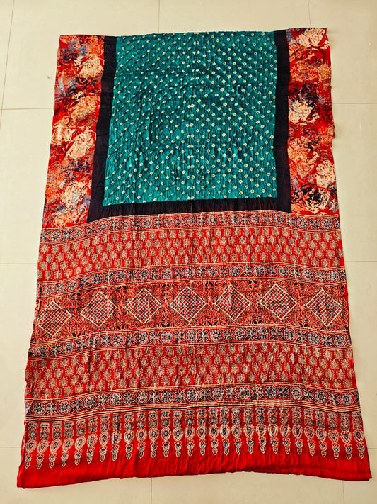 HAND BLOCK PRINTED  BANDHEJ AJRAKH MODAL SILK SAREE (CIX20)