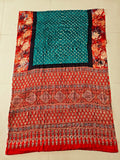 HAND BLOCK PRINTED  BANDHEJ AJRAKH MODAL SILK SAREE (CIX20)