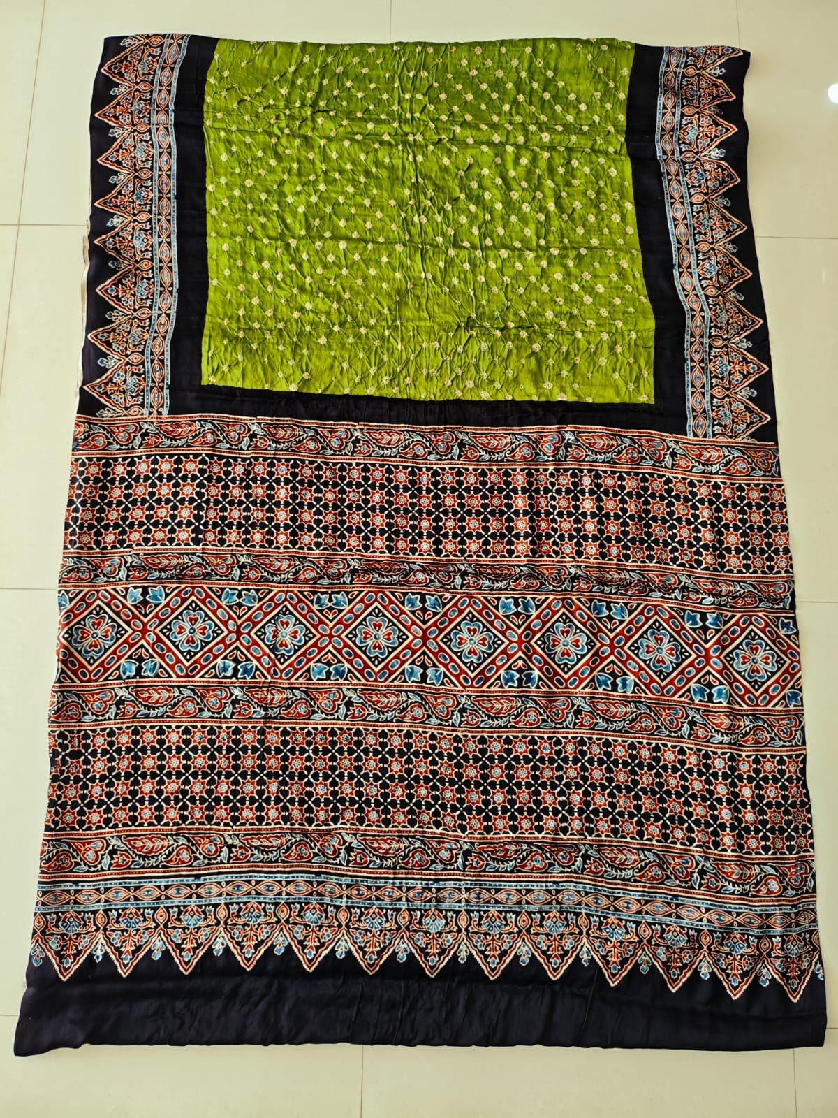 HAND BLOCK PRINTED  BANDHEJ AJRAKH MODAL SILK SAREE (CIX23)