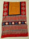 HAND BLOCK PRINTED  BANDHEJ AJRAKH MODAL SILK SAREE (CIX24)