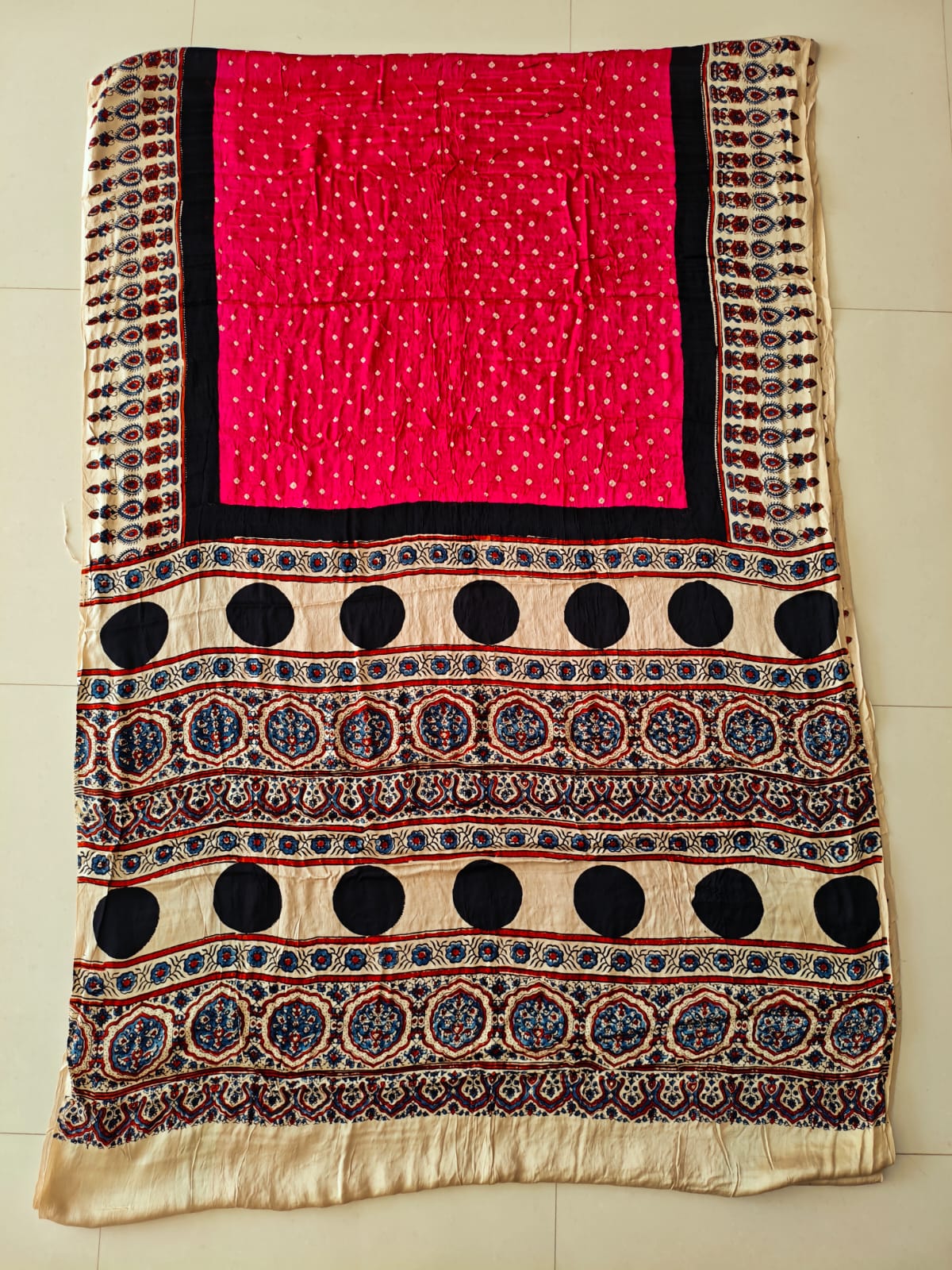 HAND BLOCK PRINTED  BANDHEJ AJRAKH MODAL SILK SAREE (CIX25)