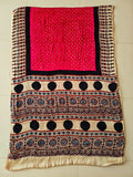 HAND BLOCK PRINTED  BANDHEJ AJRAKH MODAL SILK SAREE (CIX25)