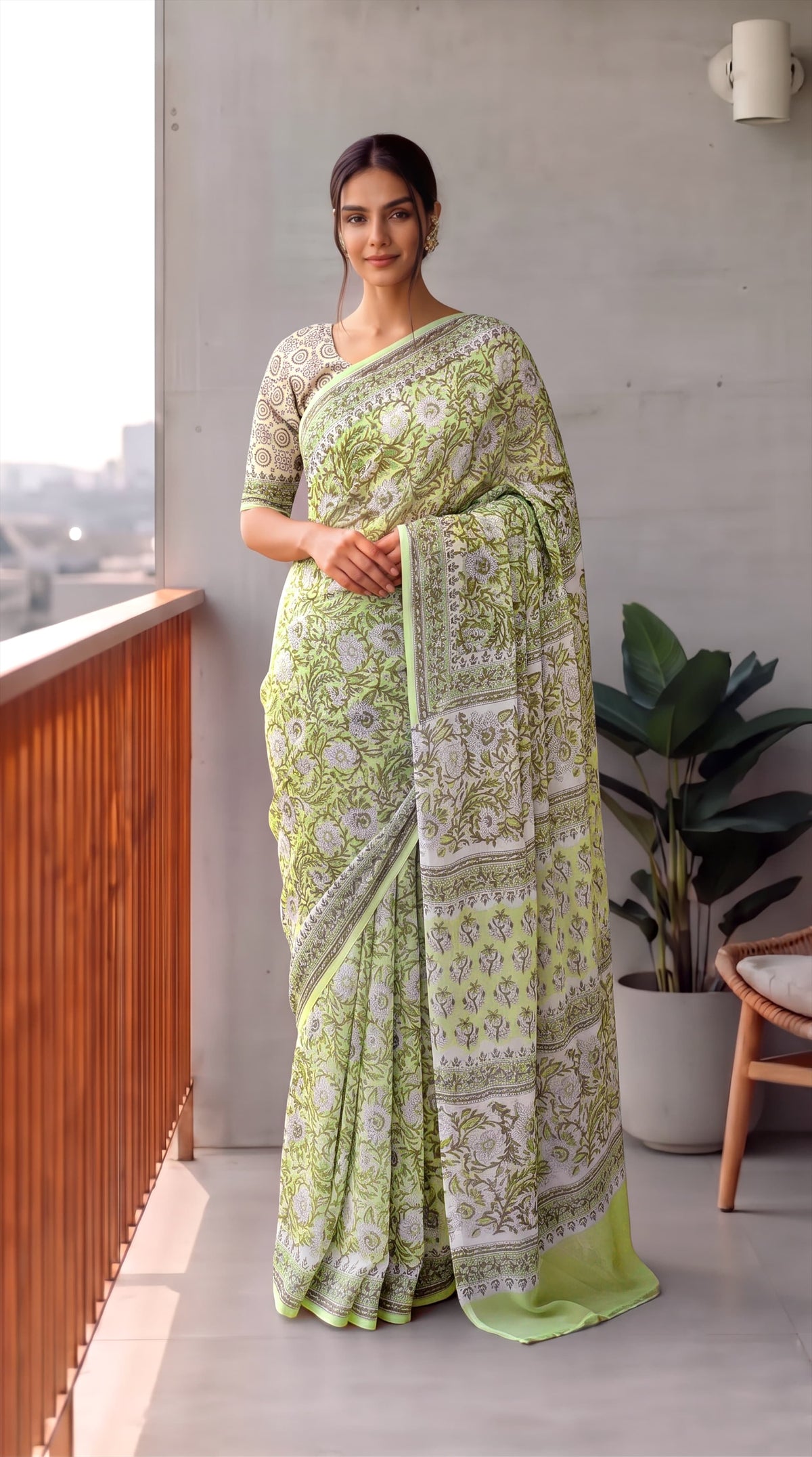 Premium Hand-Block Printed Jaipuri Georgette Sarees (LHI28)