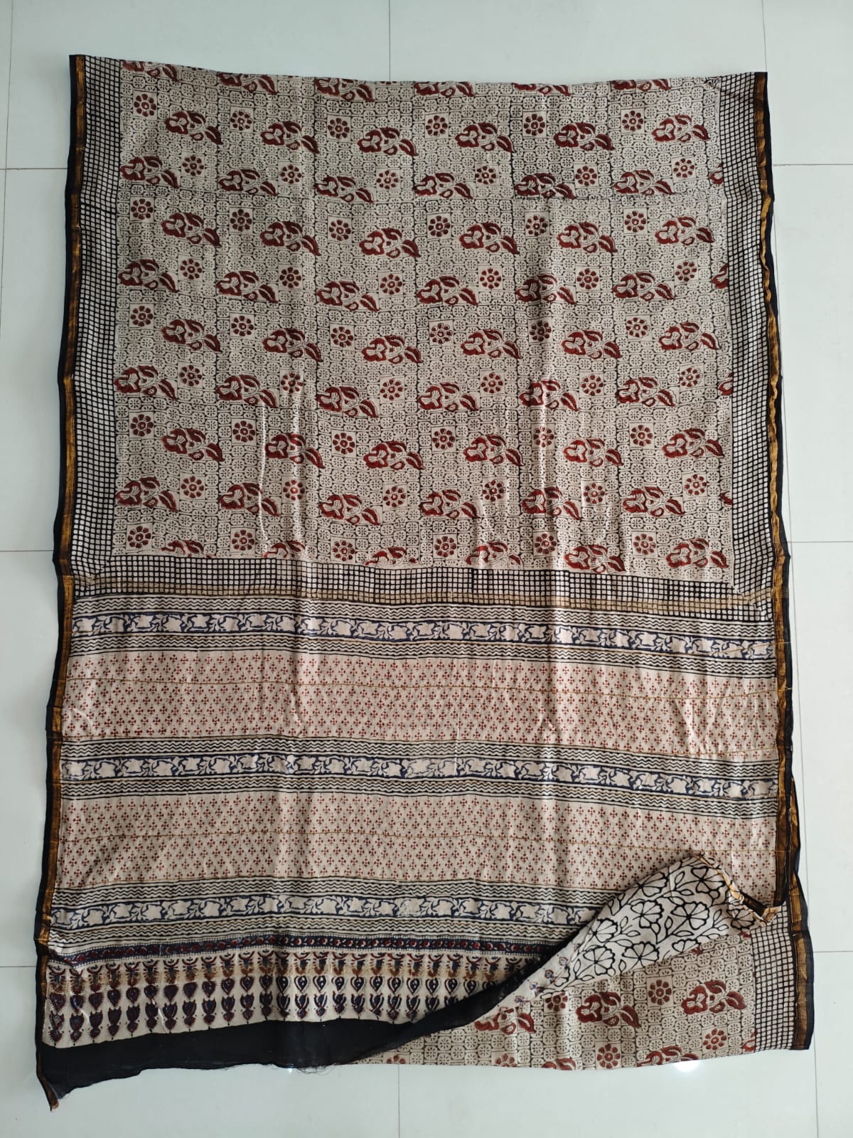 Bagru Hand Block Printed Chanderi Silk Saree with Blouse (CSS134)