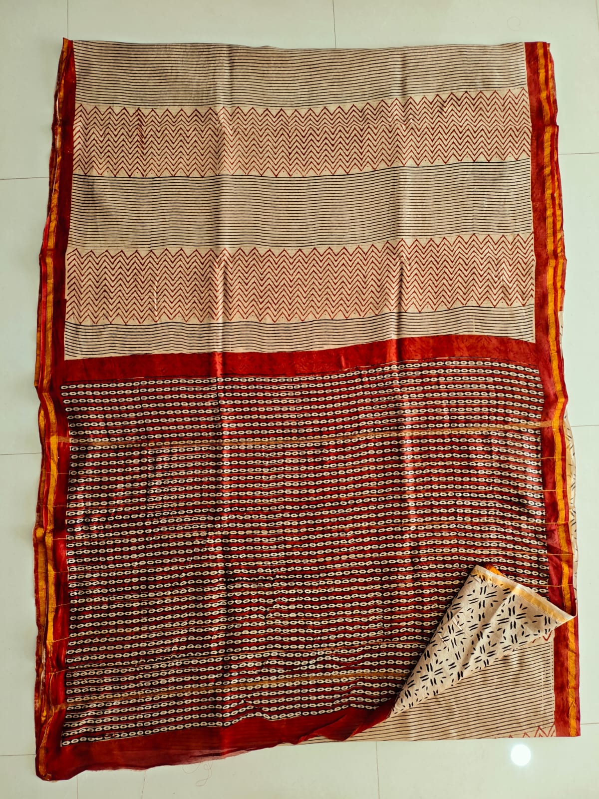 Bagru Hand Block Printed Chanderi Silk Saree with Blouse (CSS135)