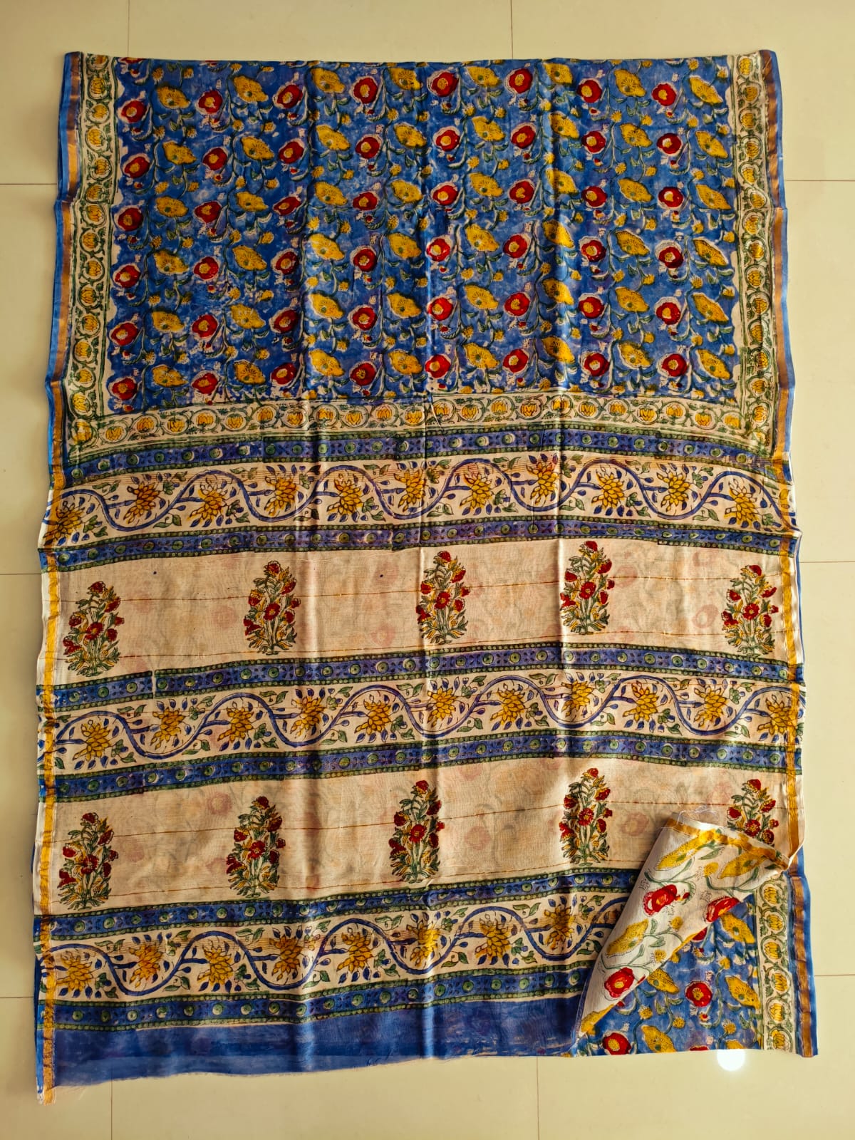 Bagru Hand Block Printed Chanderi Silk Saree with Blouse (CSS137)