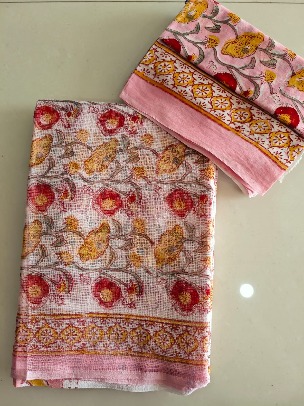 HAND BLOCK BAGRU PRINTED KOTA DORIYA SAREE WITH MULMUL BLOUSE (KDS171)
