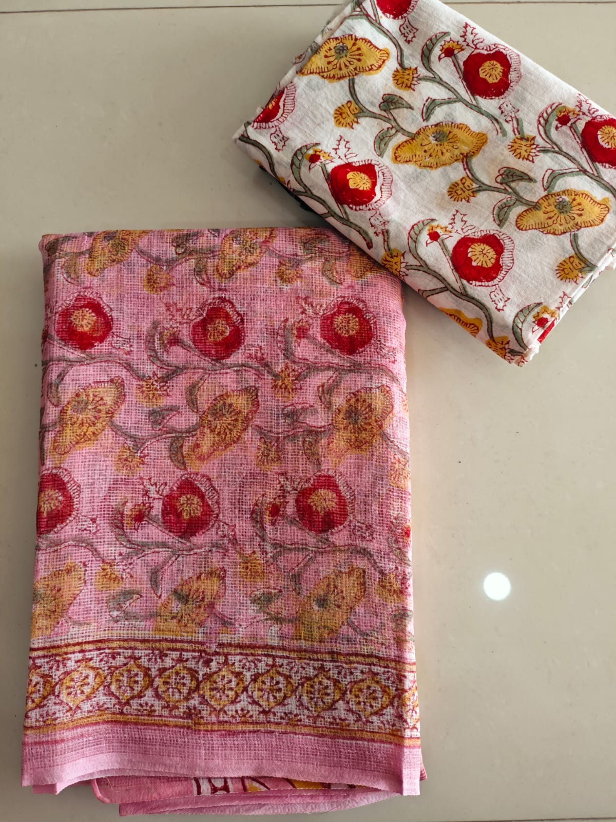 HAND BLOCK BAGRU PRINTED KOTA DORIYA SAREE WITH MULMUL BLOUSE (KDS172)