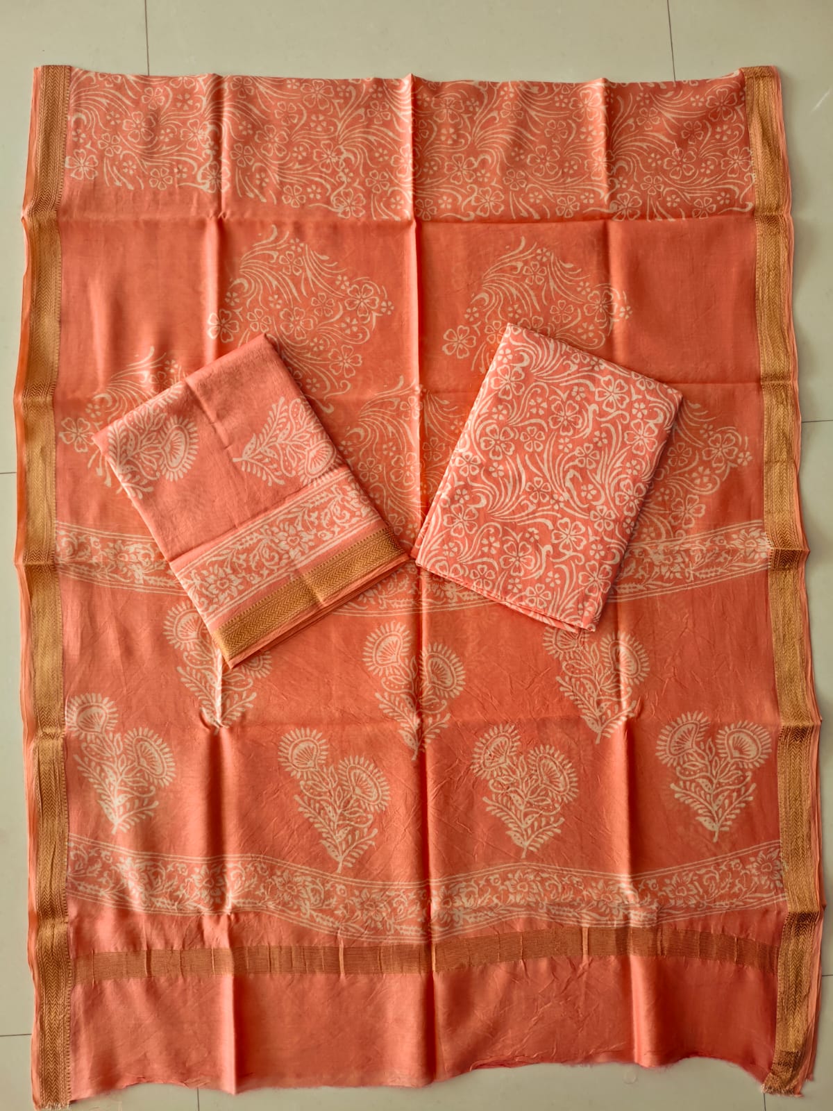 JAIPURI HAND BLOCK PRINTED MAHESHWARI SILK SUIT WITH SILK DUPPATA (MSD139)