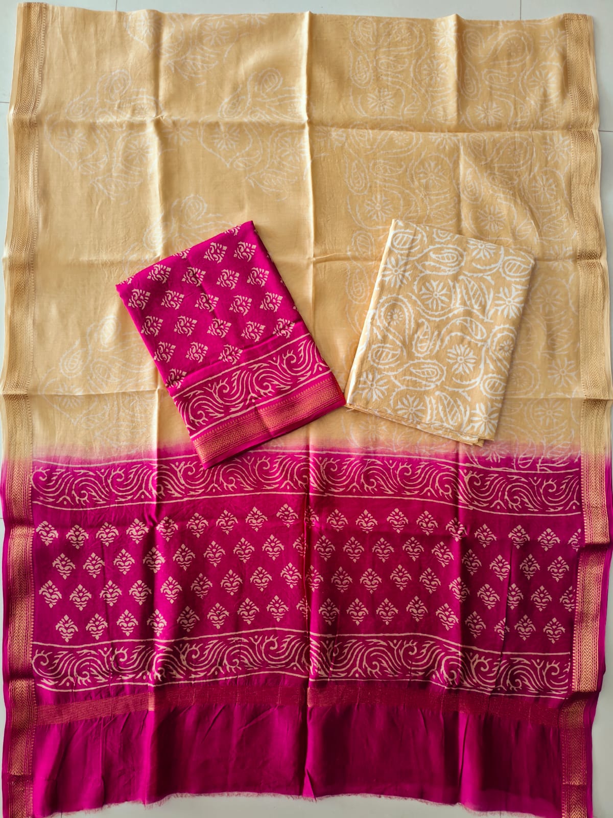 JAIPURI HAND BLOCK PRINTED MAHESHWARI SILK SUIT WITH SILK DUPPATA (MSD144)