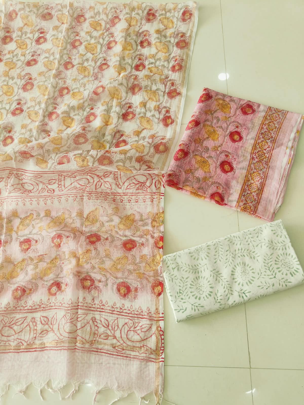 HAND BLOCK PRINTED KOTA DORIYA SUIT WITH KOTA DORIYA DUPPATA (FKS197)