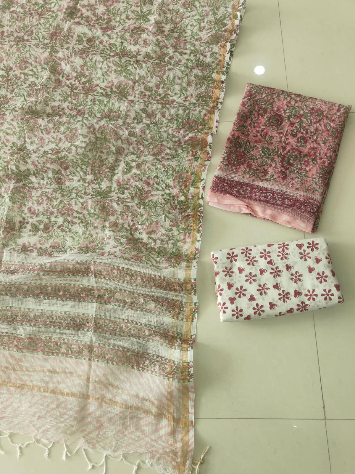 HAND BLOCK PRINTED KOTA DORIYA SUIT WITH KOTA DORIYA DUPPATA (FKS198)