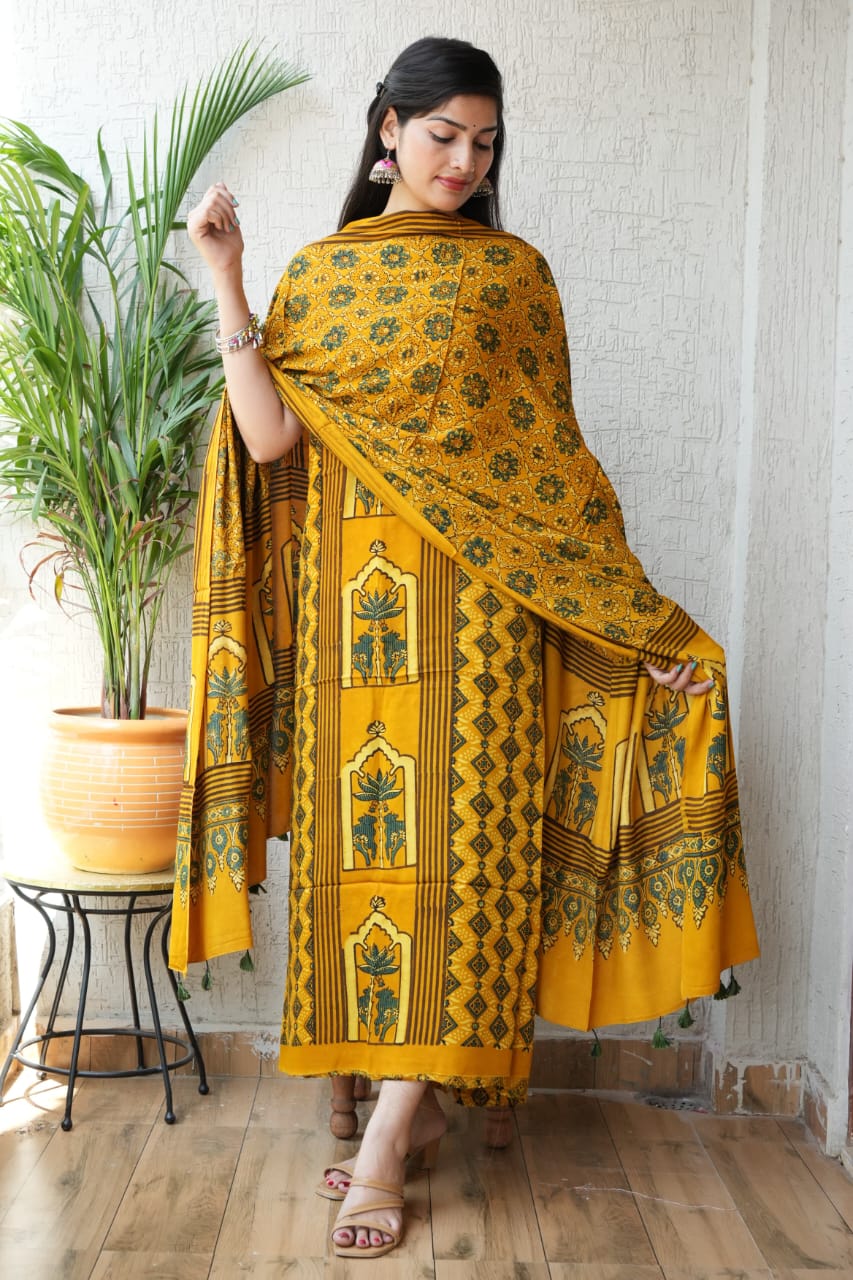 Vanaspati Ajrakh Hand Block Printed Suits Modal Silk Fabric (CIT17)