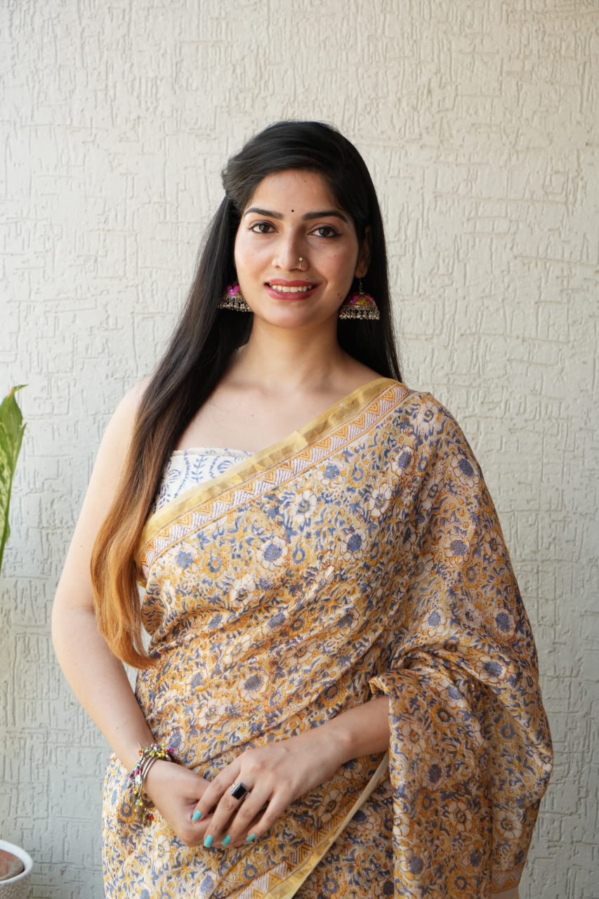 Bagru Hand Block Printed Chanderi Silk Saree with Blouse (CSS42)