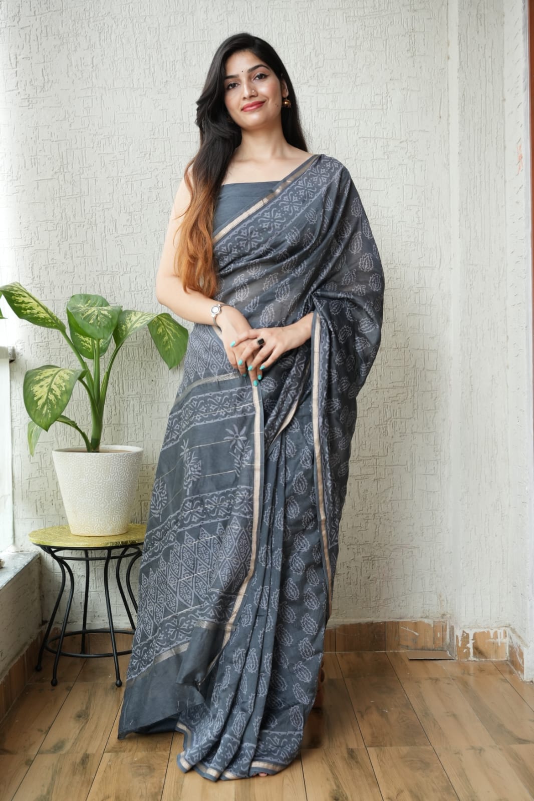 Bagru Hand Block Printed Chanderi Silk Saree with Blouse (CSS49)
