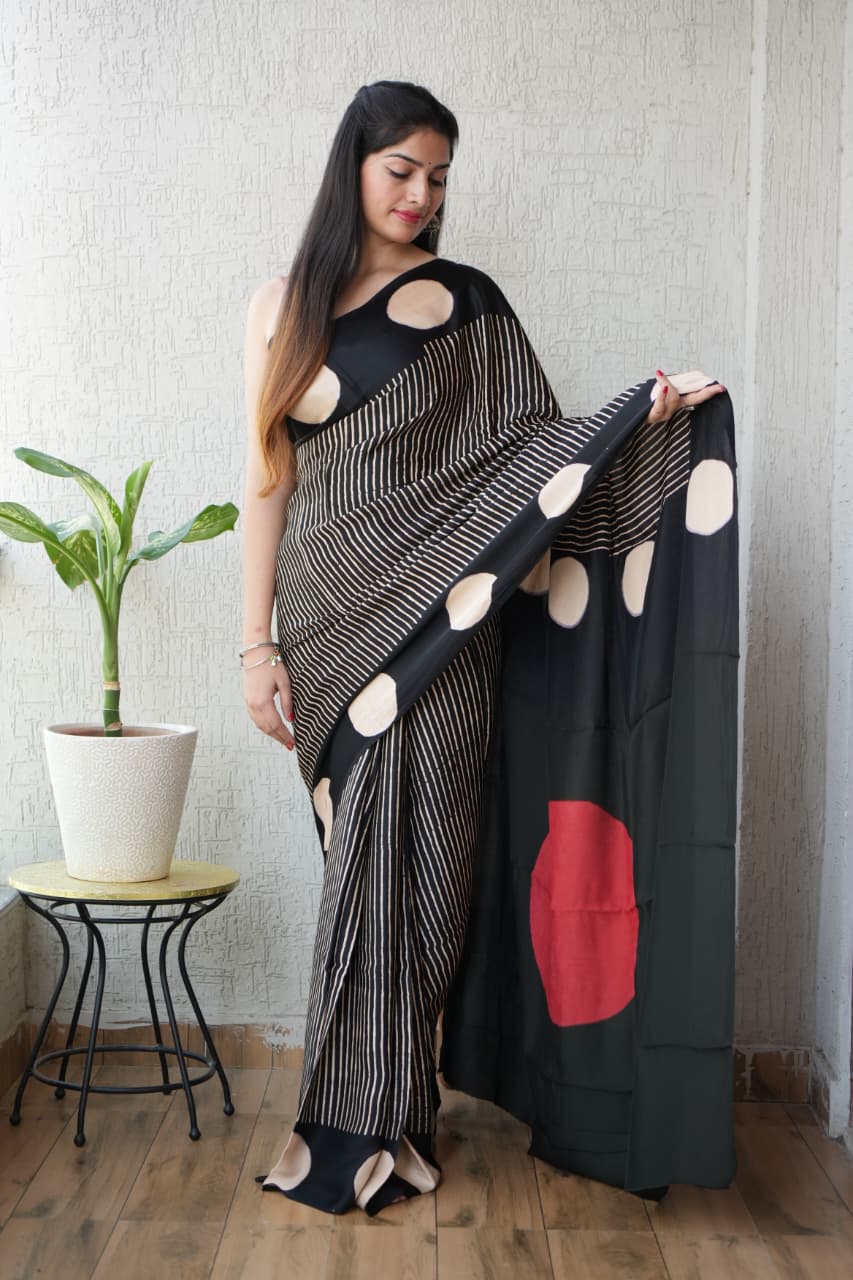 Ajrakh Hand Block Bagru Vanspati Printend Modal Silk Saree with Blouse (CID13)
