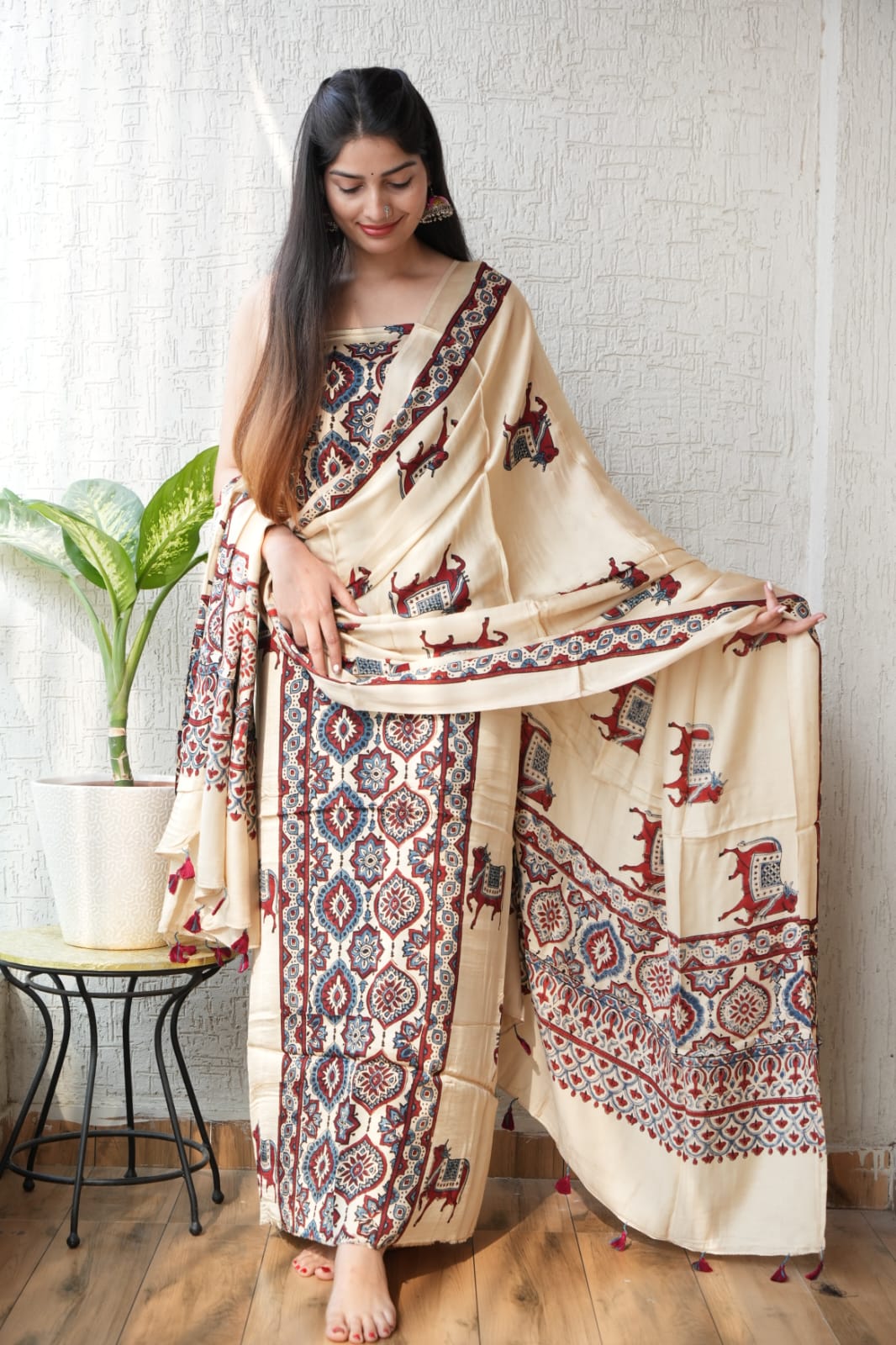 Vanaspati Ajrakh Hand Block Printed Suits Modal Silk Fabric (CIT34)