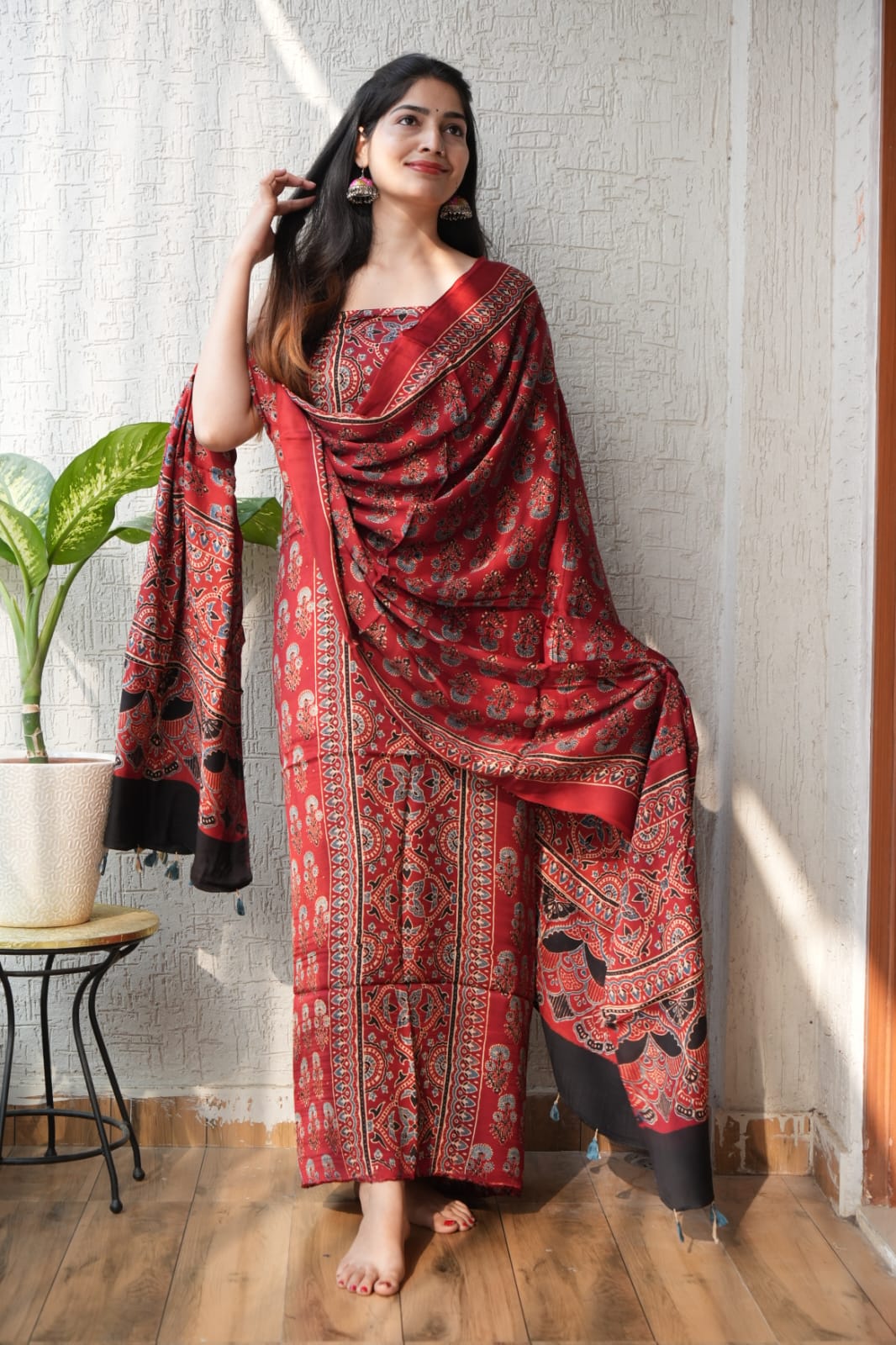 Vanaspati Ajrakh Hand Block Printed Suits Modal Silk Fabric (CIT36)