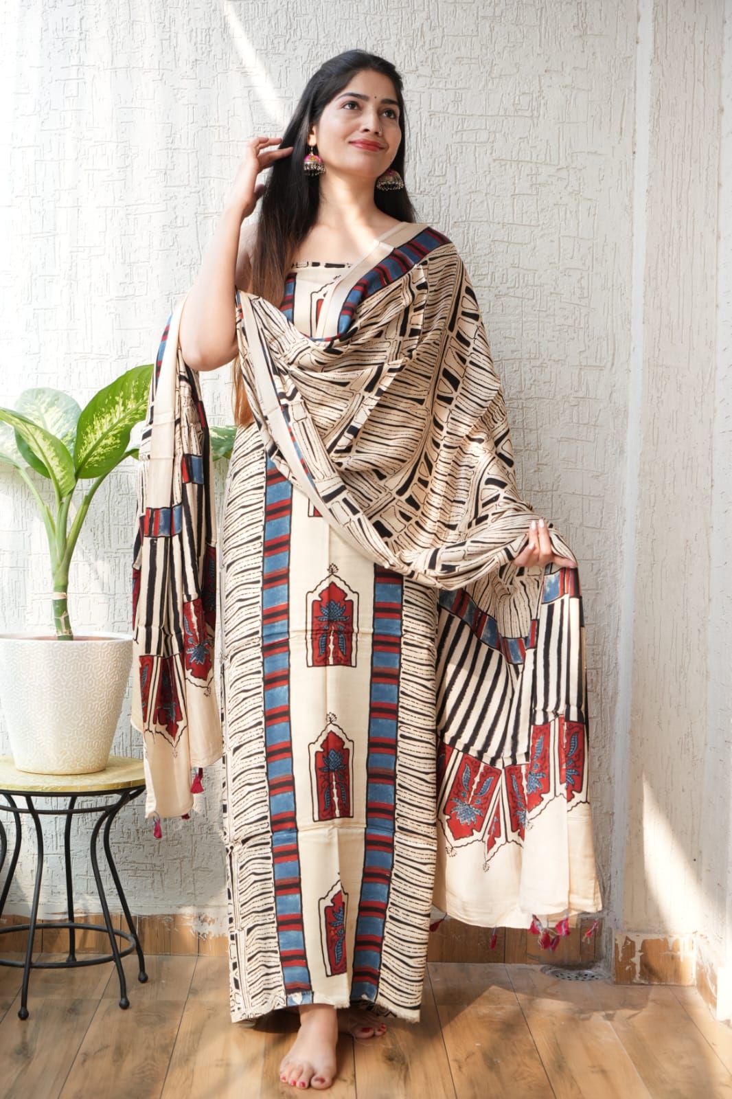 Vanaspati Ajrakh Hand Block Printed Suits Modal Silk Fabric (CIT38)