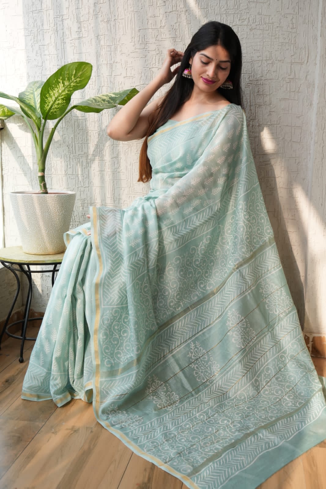 Bagru Hand Block Printed Chanderi Silk Saree with Blouse (CSS81)