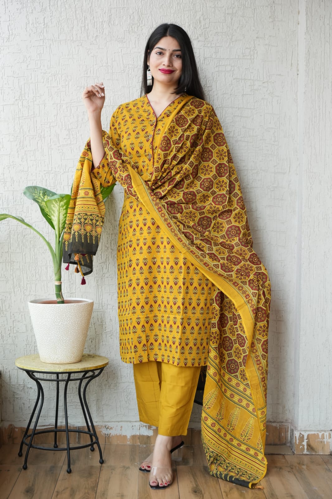 Ajrakh Printed "Stitched" Cotton Suits With Cotton Ajrakh Mulmul Dupatta (ASS12)
