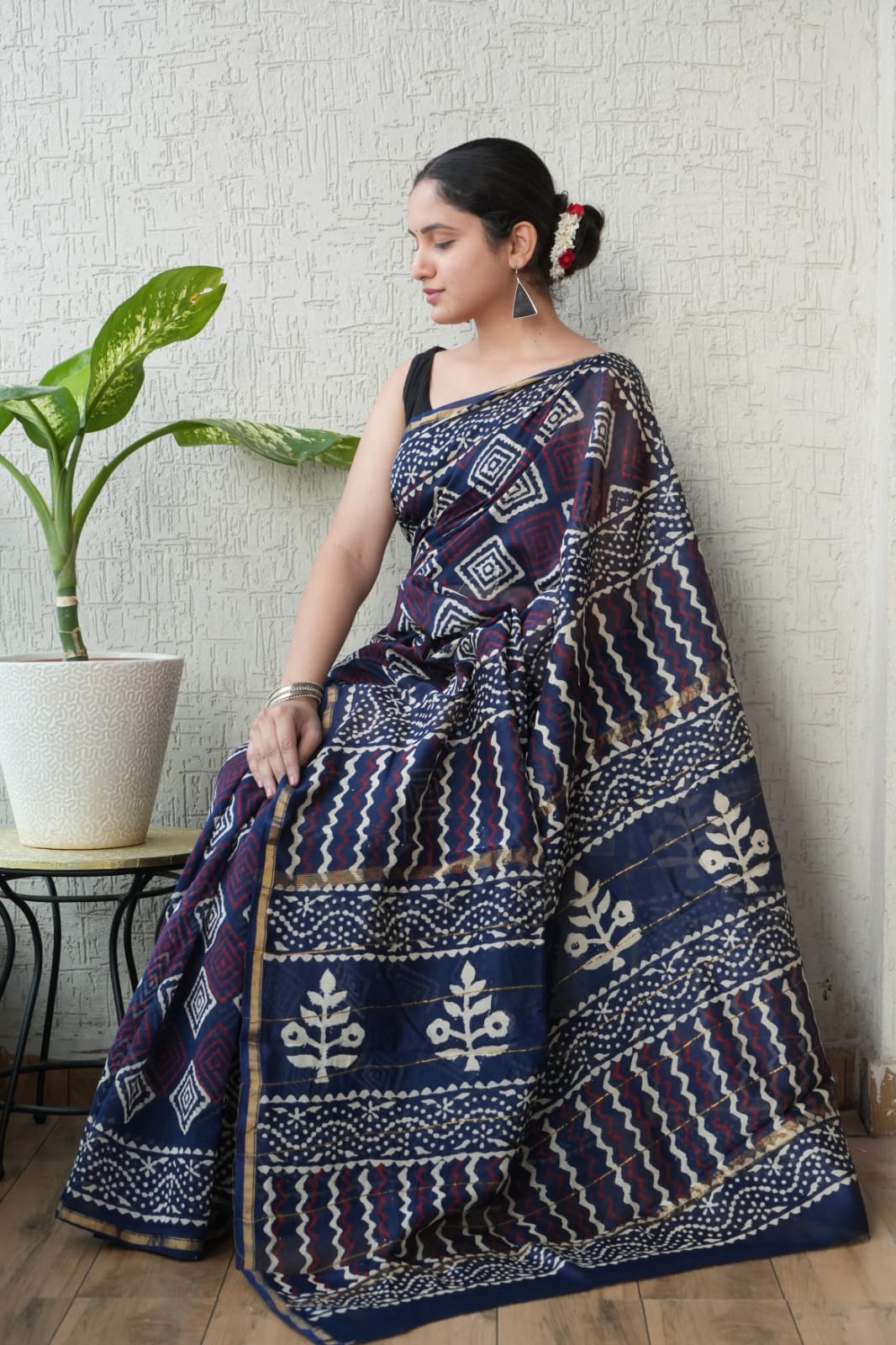 Bagru Hand Block Printed Chanderi Silk Saree with Blouse (CSS101)