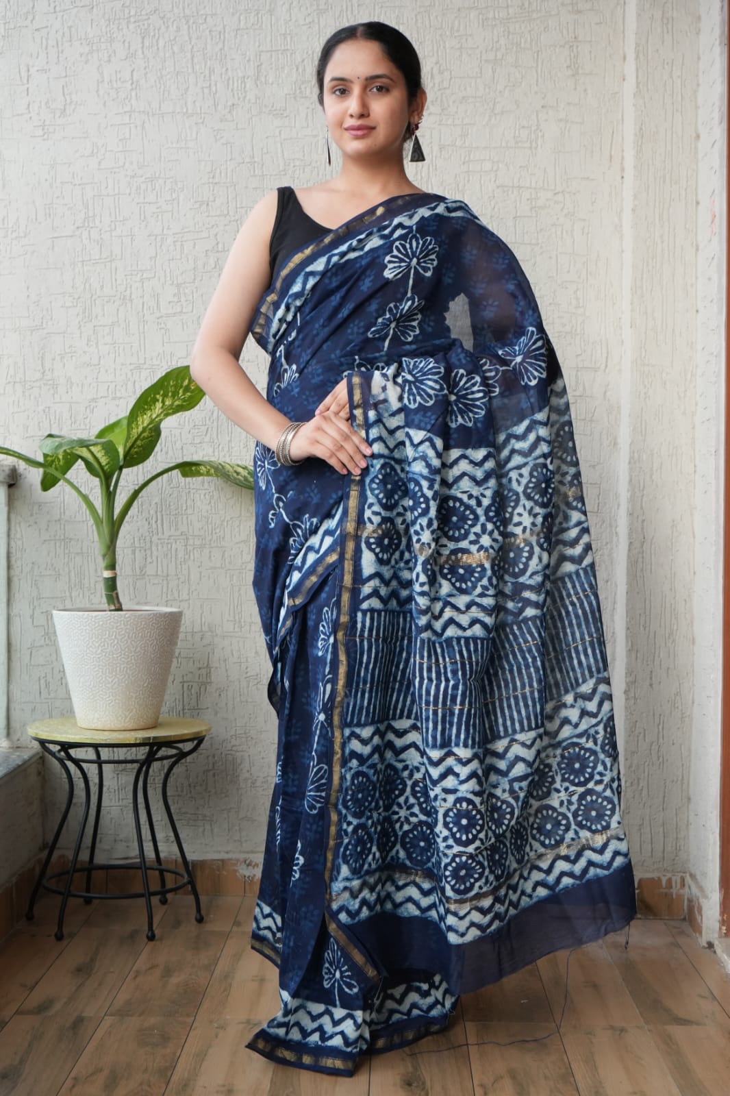 Bagru Hand Block Printed Chanderi Silk Saree with Blouse (CSS107)