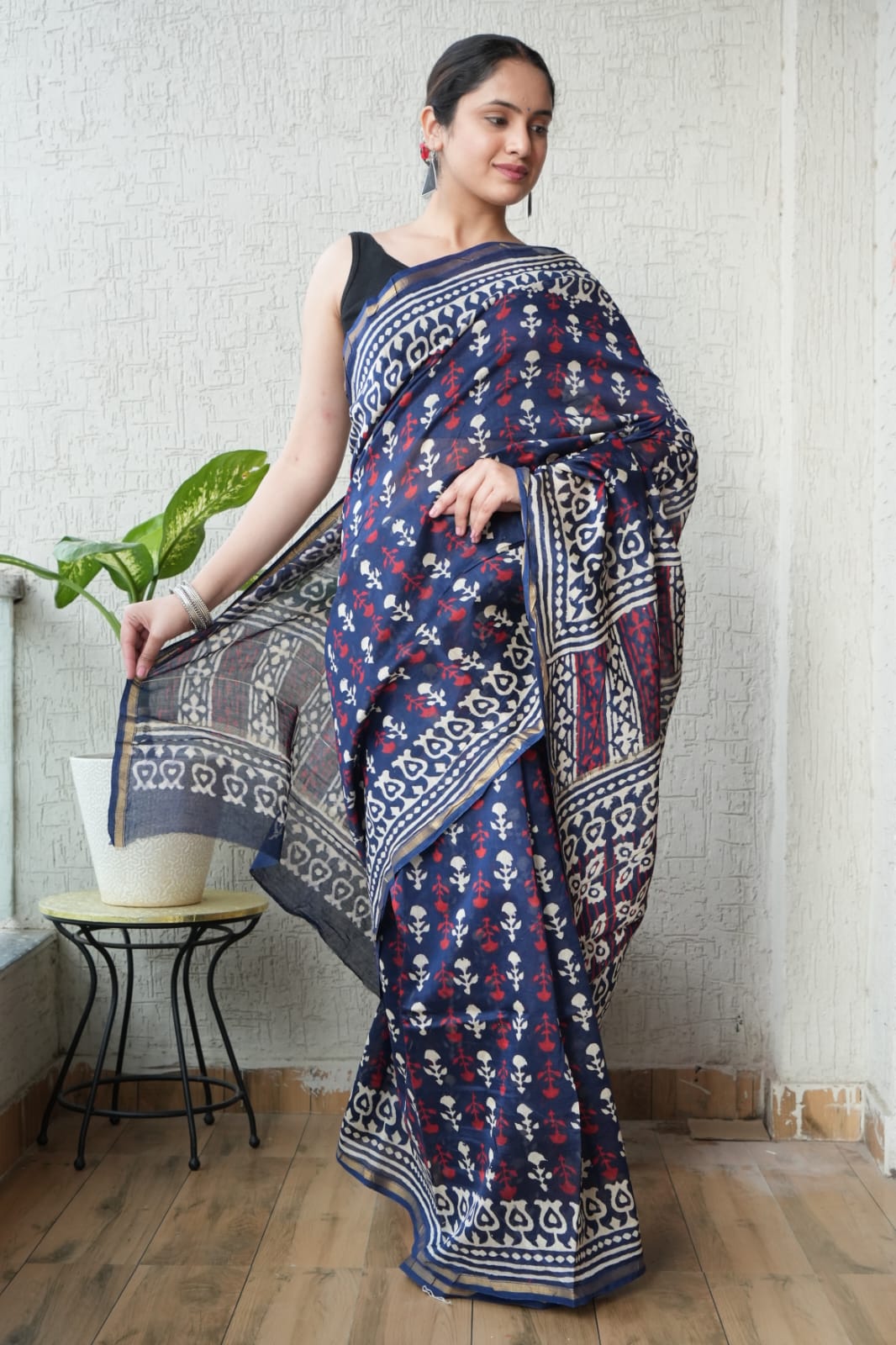 Bagru Hand Block Printed Chanderi Silk Saree with Blouse (CSS106)
