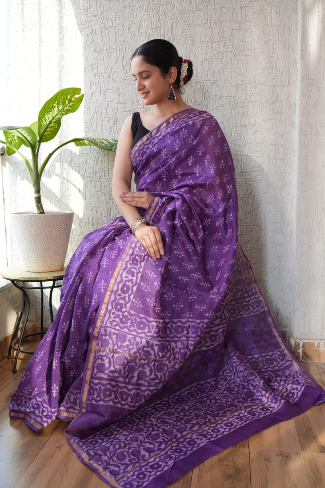 Bagru Hand Block Printed Chanderi Silk Saree with Blouse (CSS105)