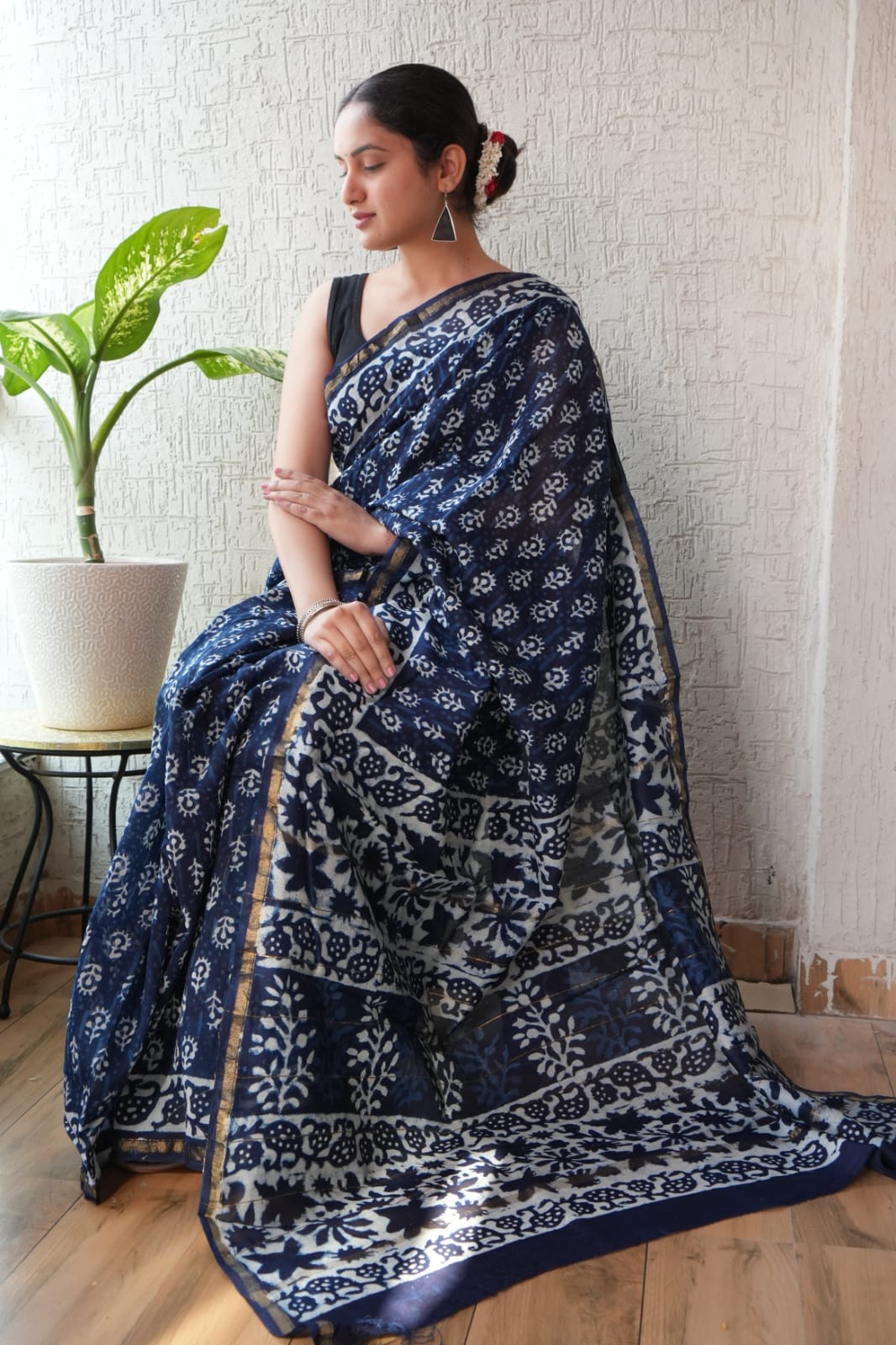 Bagru Hand Block Printed Chanderi Silk Saree with Blouse (CSS102)