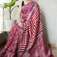 AJRAKH PRINTED PURE DOLA SILK SAREE WITH BLOUSE (MS42)