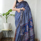 AJRAKH PRINTED PURE DOLA SILK SAREE WITH BLOUSE (MS43)