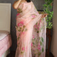 HAND BURSH PAINTED ORGANZA SILK SAREE WITH BLOUSE (CIB40)
